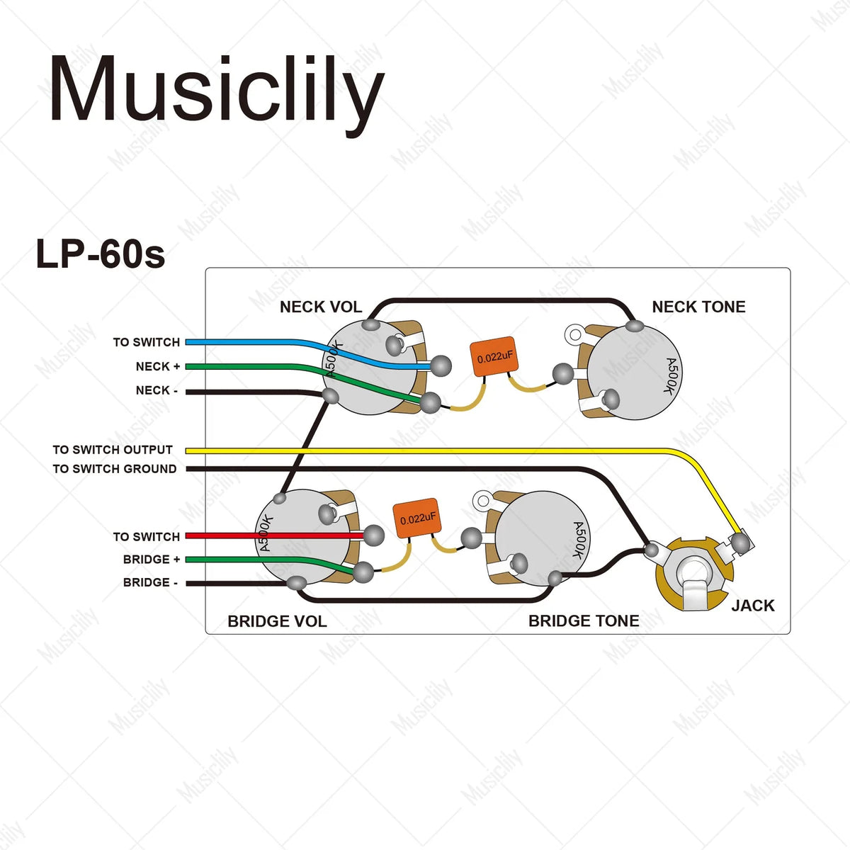 Musiclily Pro LP STD Modern 60s Pre-wired Harness Kit for LP Style Electric Guitar