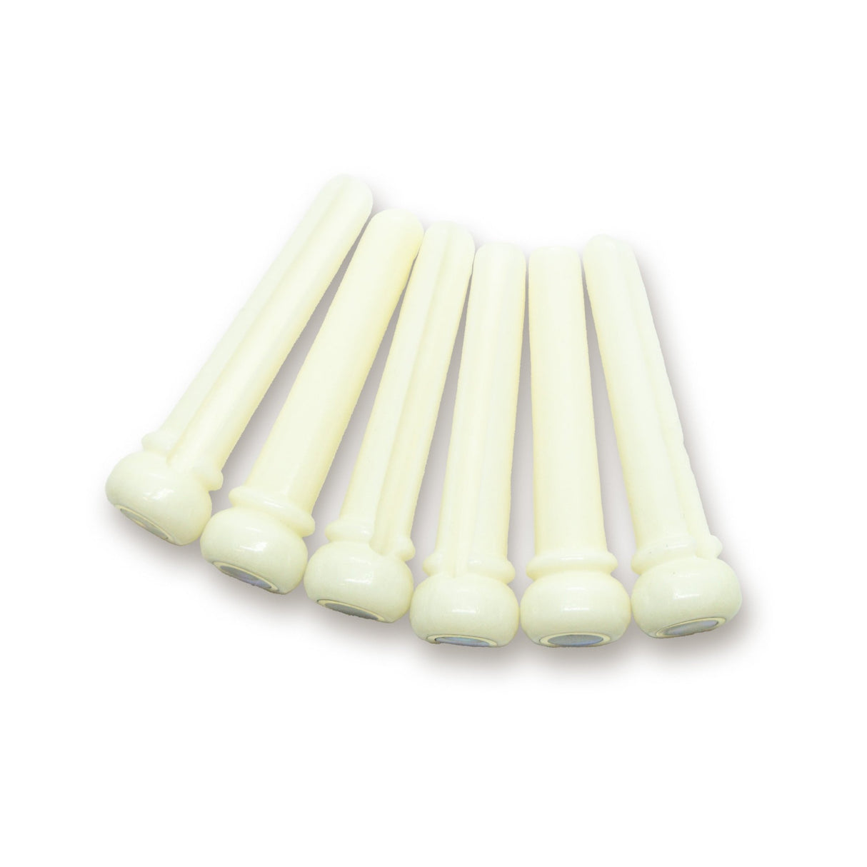 Bone Bridge Pins x6 (Bleached, Large Abalone Dot & Brass Ring) - Parts - WM Guitars