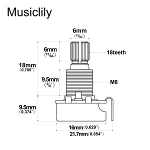 Musiclily Pro Linear (Lin) Brass Metric Split Medium Shaft Mini 1M Pot