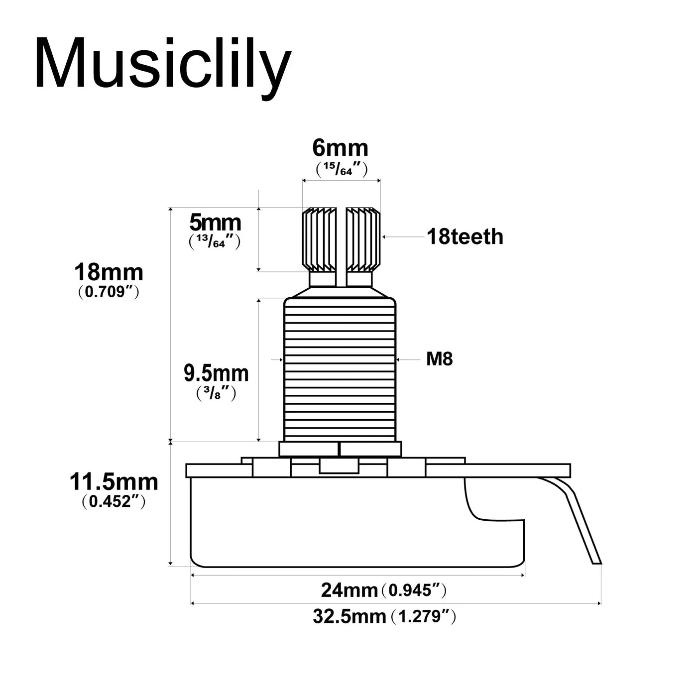Musiclily Pro HD Audio (Log) Brass Medium Split Shaft 500k Pot