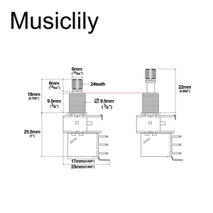 Musiclily Pro Push Pull Audio (Log) Imperial Split Shaft 250k Pot