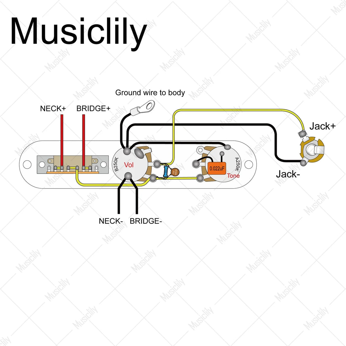 Musiclily Pro Electric Guitar Pre-wired Wiring Harness for Import Style TL