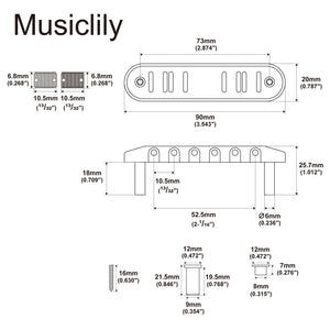Musiclily Ultra BJ002 52.5mm Offset Bridge with Full Solid Brass Plate for Jazzmaster Jaguar Style Guitars