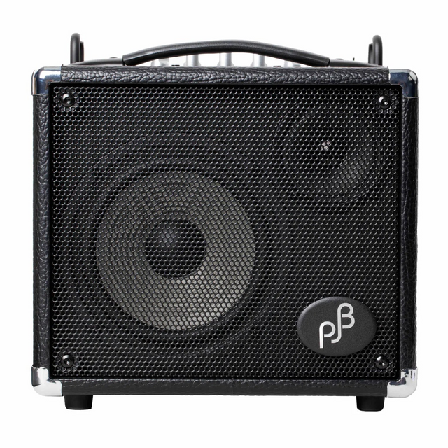 Black guitar amplifier with 'pB' logo on a white background