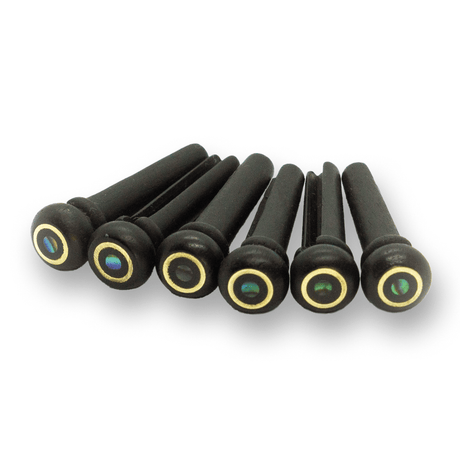 Ebony Bridge Pins x6 (Brass Ring & Small Dot) (MOP or Abalone) - Parts - WM Guitars