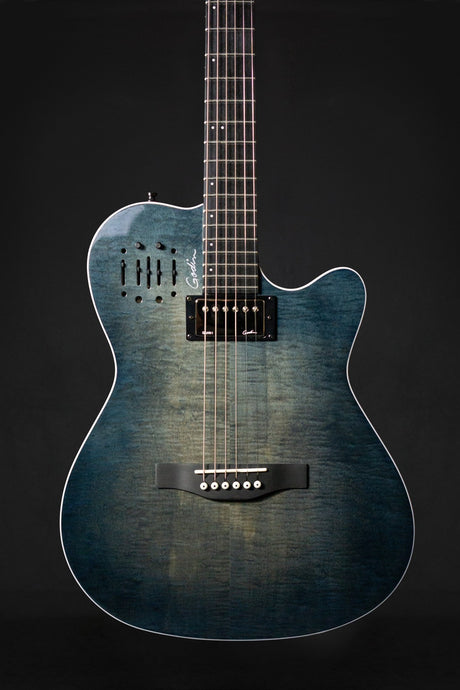 Godin A6 Ultra Denim Blue Flame Steel String Electro Acoustic Guitar - Acoustic Guitars - Godin