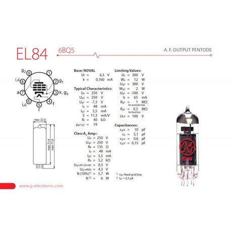 JJ Electronics Power - Amp Tube EL84 | 6BQ5 Amp Valve - Valves - JJ Electronic