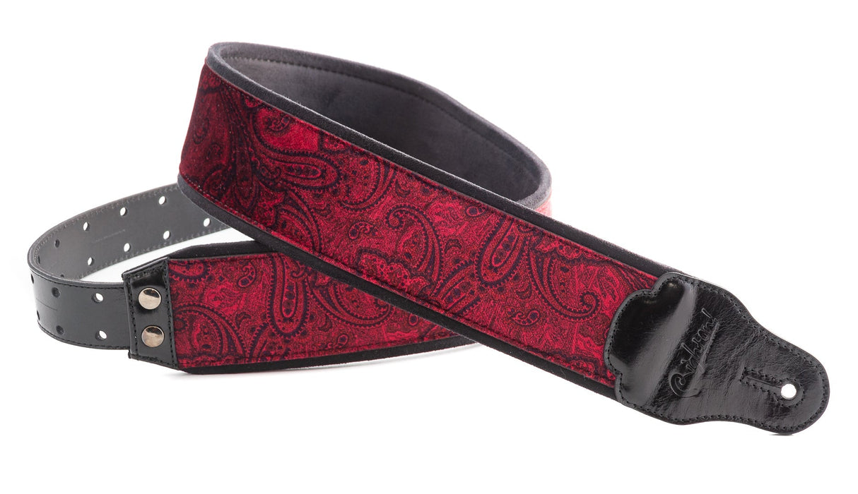 RightOn! Paisley Velvet Vegan Guitar & Bass Strap - Blue / Red - Straps - RightOn!