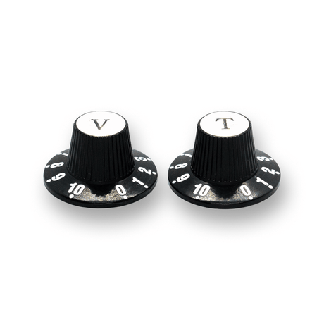 Witch Hat Reflector Knobs with T & V Lettering (x2) (Various Colours) - Parts - WM Guitars
